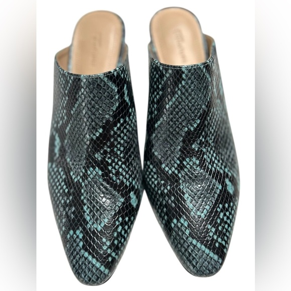 Leather Nordstrom Signature Women’s Black Blue Python Heeled Mule Clog Shoe Sz39 - Picture 1 of 6